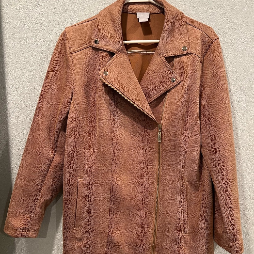 Chico’s Faux-Suede Moto Jacket in brown color. Chico size 2  - NWOT